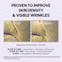 Four-week clinical before-and-after skin scans for Arencia NAD+ Booster Shot: 15.03% skin density, 3.25% firmness, 13.86% eye wrinkle, 11.58% lip wrinkle and 12.40% barrier improvements.